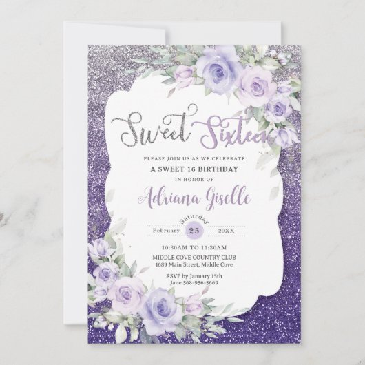 Lavendel Paarse bloemenvlinders zoet zestien Kaart (Voorkant)