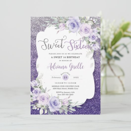 Lavendel Paarse bloemenvlinders zoet zestien Kaart (Staand voorkant)