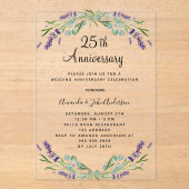 Lavendel paarse bloemetjes 25e trouwdag acryl uitnodigingen (Voorkant)