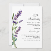 Lavendel paarse bloemetjes 25e trouwdag kaart (Voorkant)