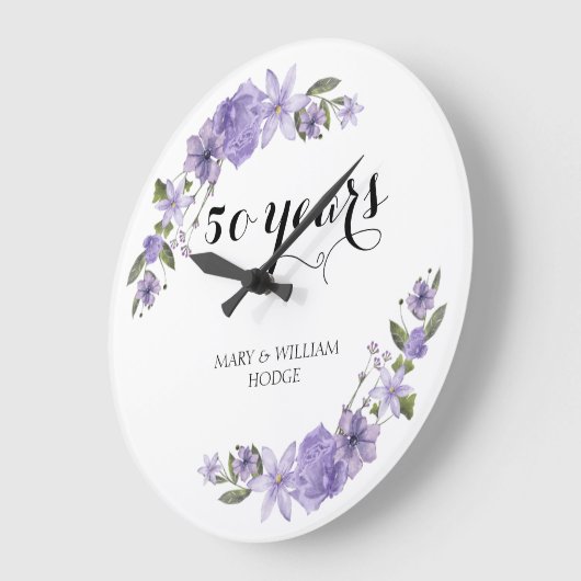 Lavendel paarse bloemetjes 50e trouwdag grote klok (Hoek)