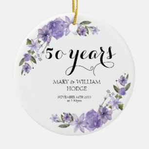 Lavendel paarse bloemetjes 50e trouwdag keramisch ornament