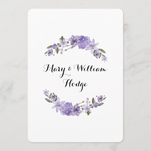 Lavendel paarse bloemetjes 50e trouwdag menu (Achterkant)