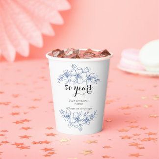 Lavendel paarse bloemetjes 50e trouwdag papieren bekers