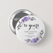 Lavendel paarse bloemetjes 50e trouwdag ronde button 5,7 cm (Voorkant /achterkant)