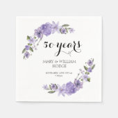 Lavendel paarse bloemetjes 50e trouwdag servet (Voorkant)