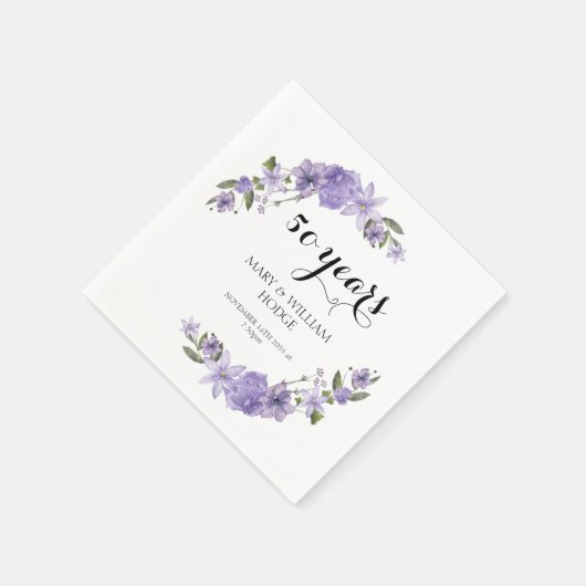 Lavendel paarse bloemetjes 50e trouwdag servet (Hoek)