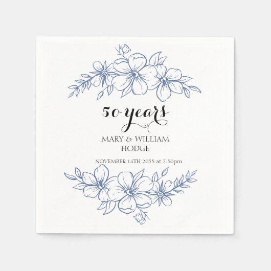 Lavendel paarse bloemetjes 50e trouwdag servet (Voorkant)