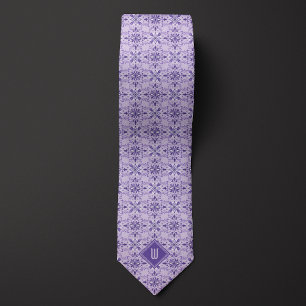 Lavendel Paarse bloemgeïnspireerd monogram Stropdas