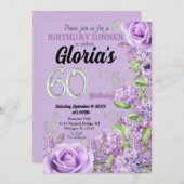 Lavendel paarse bloemige 60e verjaardag invitati kaart (Voorkant / Achterkant)