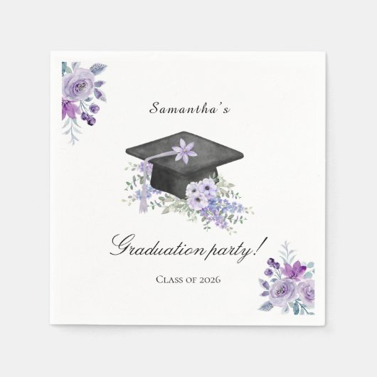 Lavendel Paarse Bloemige Afstuderen Servet (Voorkant)