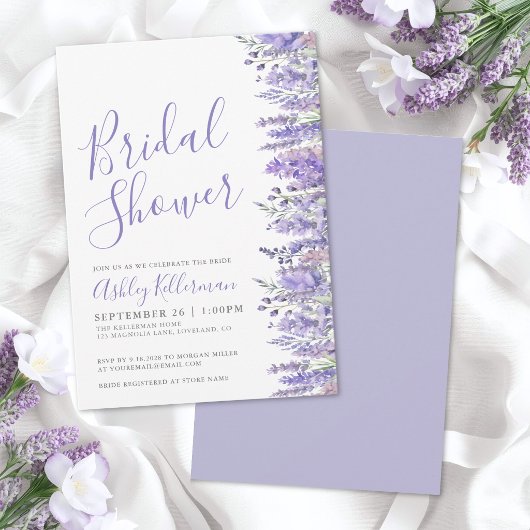 Lavendel Paarse Bloemige Bruidsdouche Kaart