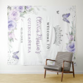 Lavendel Paarse Bloemige Quinceañera Bruids Welkom Wandkleed (In Situ (horizontaal))