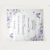 Lavendel Paarse Bloemige Quinceañera Bruids Welkom Wandkleed (Voorkant (horizontaal))