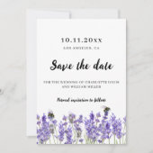 Lavendel paarse bloemige trouw save the date (Voorkant)