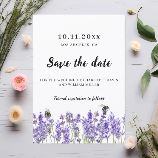 Lavendel paarse bloemige trouw save the date
