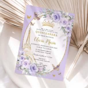 Lavendel Paarse Bloemige Vlinders Quinceañera 16 Kaart