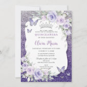 Lavendel Paarse Bloemige Vlinders Quinceañera Kaart (Voorkant)
