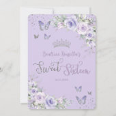 Lavendel Paarse Bloemige Vlinders Sweet Sixteen Kaart (Achterkant)