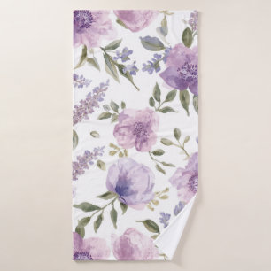 Lavendel Paarse Bloemige Waterverf Botanisch Badhanddoek