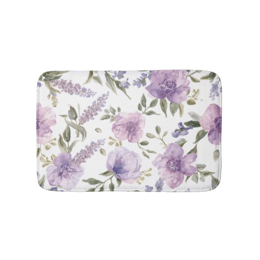 Lavendel Paarse Bloemige Waterverf Botanisch Badmat (Voorkant)