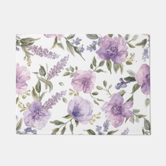Lavendel Paarse Bloemige Waterverf Botanisch Deurmat (Voorkant)