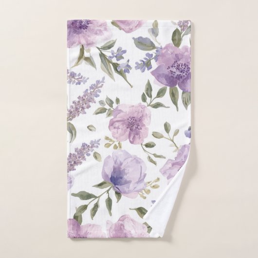 Lavendel Paarse Bloemige Waterverf Botanisch Handdoek (Handdoek)