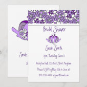 Lavendel Paarse Bloemvogels & Hartdouche Uitnodige Kaart (Voorkant / Achterkant)