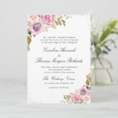 Lavendel paarse & Blush bloemenbruiloft uitnodigin Kaart (Staand voorkant)