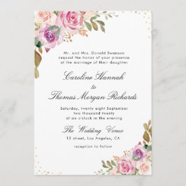 Lavendel paarse & Blush bloemenbruiloft uitnodigin Kaart