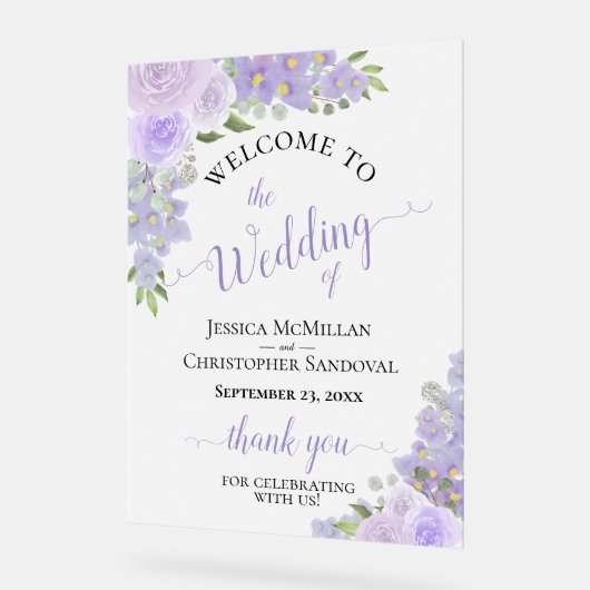 Lavendel Paarse Boho Chic Rozen bruiloft Welkom Acryl Bord (Hoek)