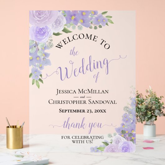 Lavendel Paarse Boho Chic Rozen bruiloft Welkom Acryl Bord (Huwelijk)