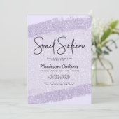 Lavendel Paarse Borstel Glitter Sweet 16 Kaart (Staand voorkant)