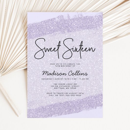 Lavendel Paarse Borstel Glitter Sweet 16 Kaart