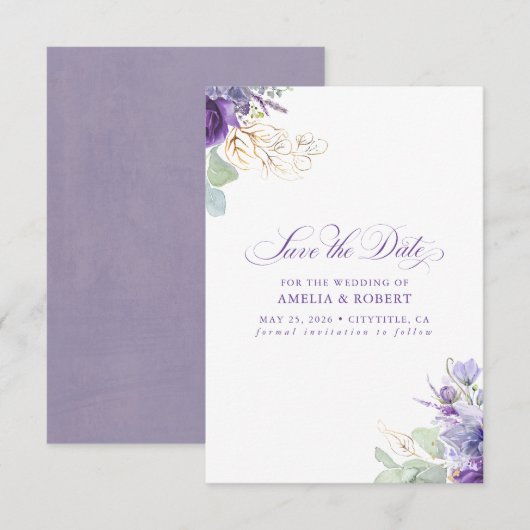 Lavendel Paarse Botanische Elegante Save the Date (Voorkant / Achterkant)