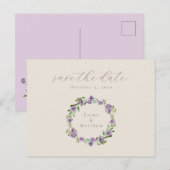 Lavendel Paarse Botanische Krans Sla de Datum Op Briefkaart (Voorkant / Achterkant)