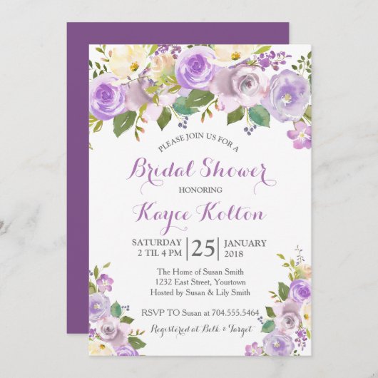 Lavendel Paarse bruidsdouche uitnodiging (Voorkant / Achterkant)