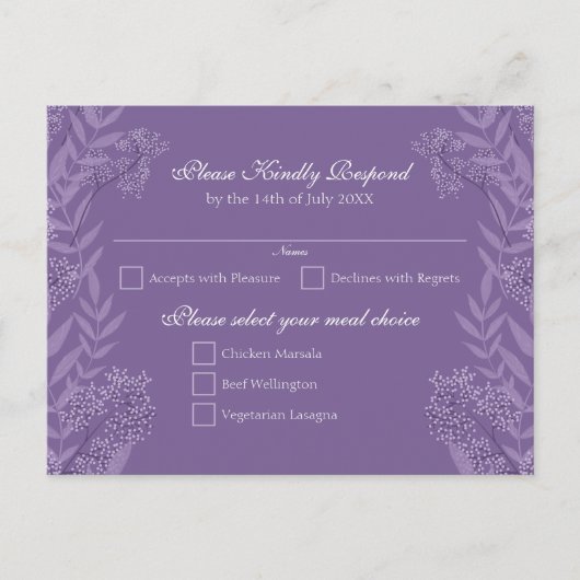 Lavendel Paarse bruiloft botanisch Feestdagenkaart (Voorkant)