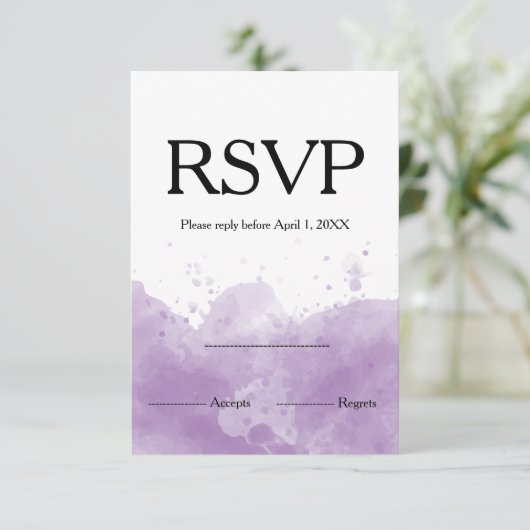 Lavendel Paarse bruiloft ontwerp in waterverf RSVP Kaartje (Staand voorkant)