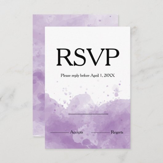 Lavendel Paarse bruiloft ontwerp in waterverf RSVP Kaartje (Voorkant / Achterkant)