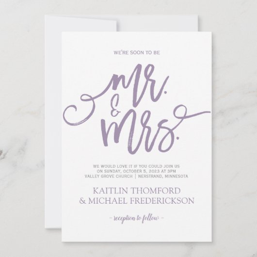 Lavendel-Paarse bruiloft uitnodigingen | Penseelsc (Voorkant)