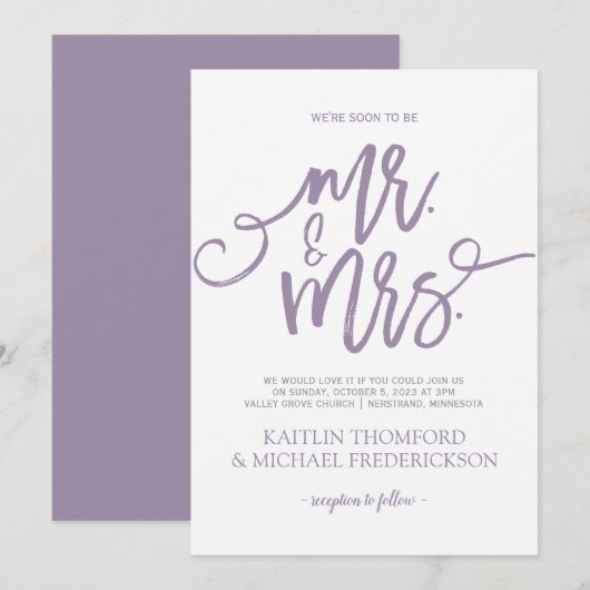 Lavendel-Paarse bruiloft uitnodigingen | Penseelsc (Voorkant / Achterkant)
