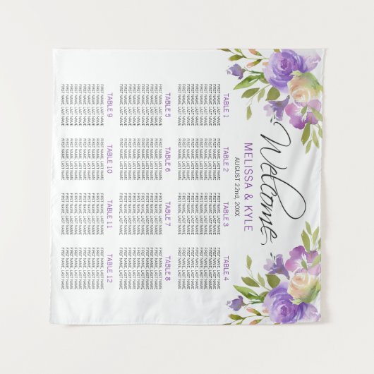 Lavendel Paarse bruiloft zitgrafiek Welkom Wandkleed (Voorkant (horizontaal))
