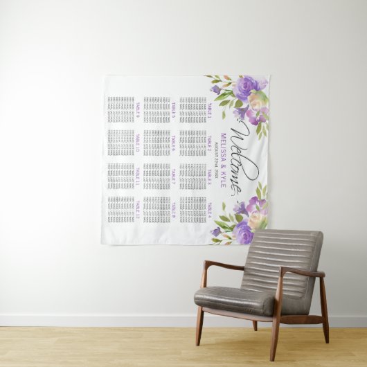 Lavendel Paarse bruiloft zitgrafiek Welkom Wandkleed (In Situ (horizontaal))