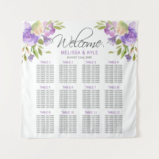 Lavendel Paarse bruiloft zitgrafiek Welkom Wandkleed (Voorkant)