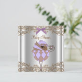 Lavendel Paarse Bruine Kant Meisje Baby shower Kaart (Staand voorkant)