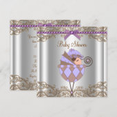 Lavendel Paarse Bruine Kant Meisje Baby shower Kaart (Voorkant / Achterkant)