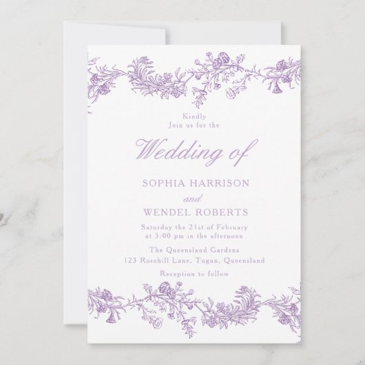 Lavendel Paarse Chinoiserie Elegant Huwelijk Kaart (Voorkant)