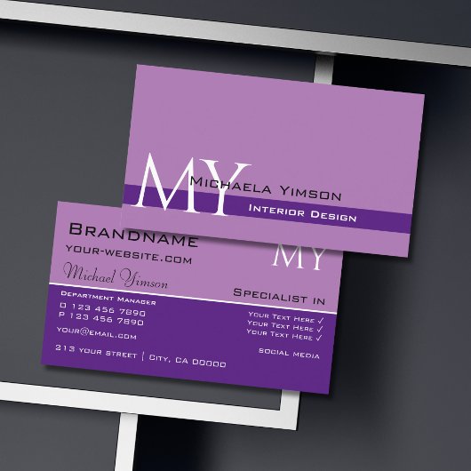 Lavendel Paarse Classic met Initialen Professionee Visitekaartje