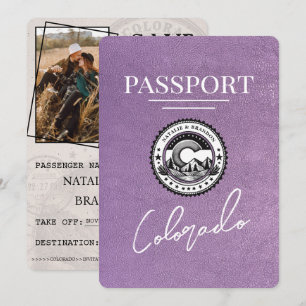 Lavendel Paarse Colorado Passport Bewaar de datum Save The Date